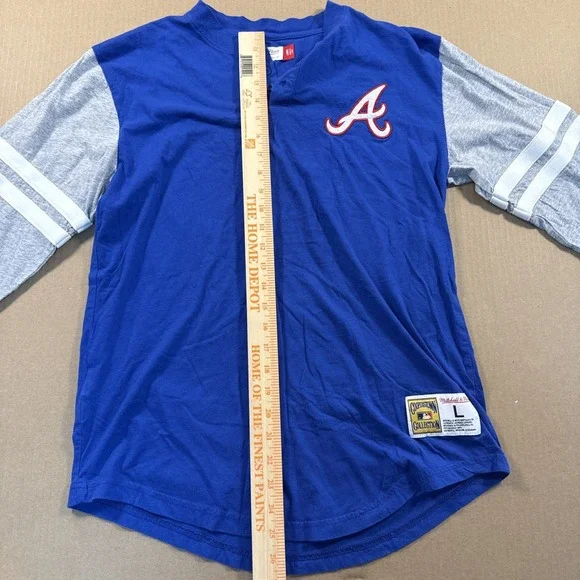 Atlanta Braves Mitchell Ness Cooperstown 3/4 Sleeve Henley Shirt Large - Picture 6 of 8